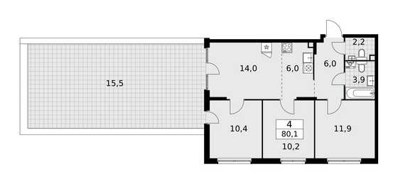 80,1 м², 4-комн. квартира, 2/15 этаж