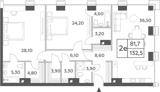 132,5 м², 3-комн. квартира, 51/52 этаж