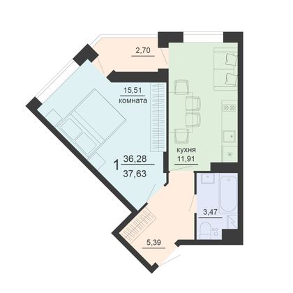Продажа 1-комнатной квартиры 37,6 м², 13/20 этаж