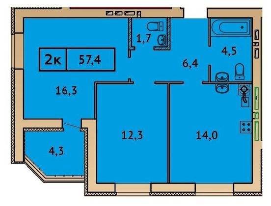 Продажа 2-комнатной квартиры 57,4 м², 9/9 этаж