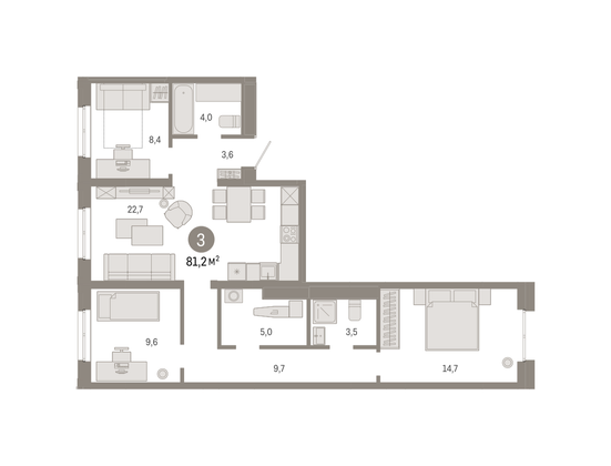 81,2 м², 3-комн. квартира, 2/7 этаж