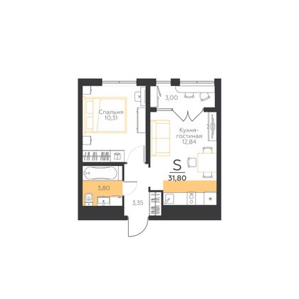 31,8 м², 1-комн. квартира, 3/5 этаж