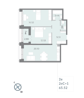 Продажа 2-комнатной квартиры 65,5 м², 16/17 этаж