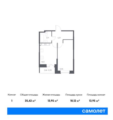 35,9 м², 1-комн. квартира, 3/23 этаж