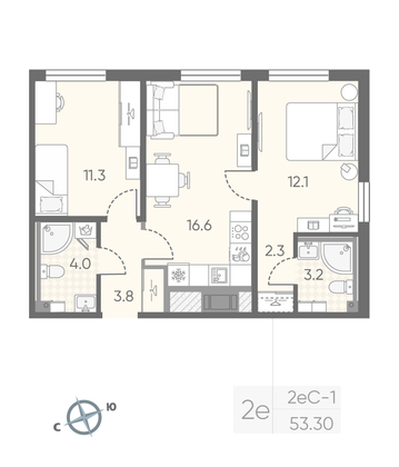 Продажа 2-комнатной квартиры 53,3 м², 18/25 этаж