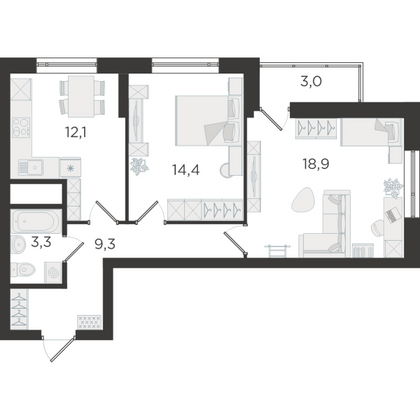 Продажа 2-комнатной квартиры 59,5 м², 24/25 этаж