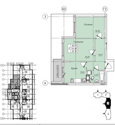 Продажа 2-комнатной квартиры 55,1 м², 7/14 этаж