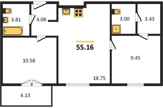 Продажа 2-комнатной квартиры 55,2 м², 6/8 этаж