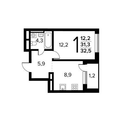 32,5 м², 1-комн. квартира, 6/14 этаж