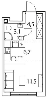 25,8 м², студия, 17/17 этаж