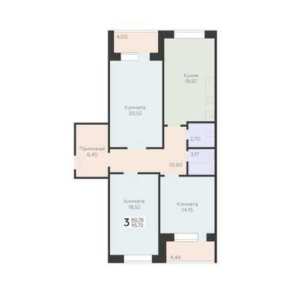 Продажа 3-комнатной квартиры 95,7 м², 1/17 этаж