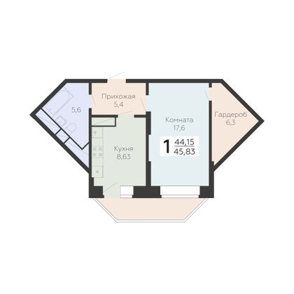 Продажа 1-комнатной квартиры 45,8 м², 12/22 этаж