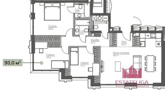 Продажа 3-комнатной квартиры 93 м², 43/48 этаж