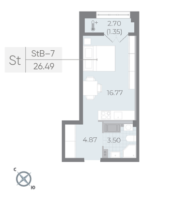 Продажа квартиры-студии 26,5 м², 8/8 этаж