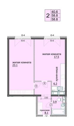 58,8 м², 2-комн. квартира, 18/18 этаж