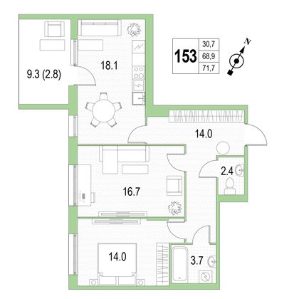 Продажа 2-комнатной квартиры 71,7 м², 2/4 этаж