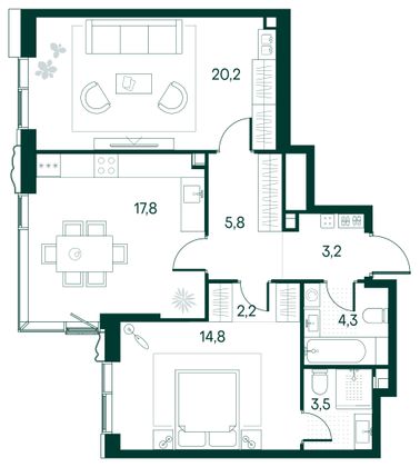 Продажа 2-комнатной квартиры 72,9 м², 11/22 этаж
