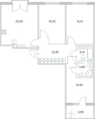 Продажа 3-комнатной квартиры 77,9 м², 3/4 этаж