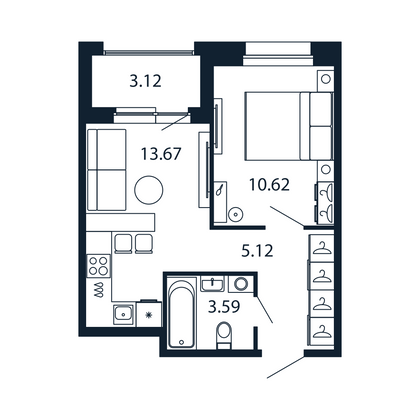 Продажа 1-комнатной квартиры 34,6 м², 2/12 этаж