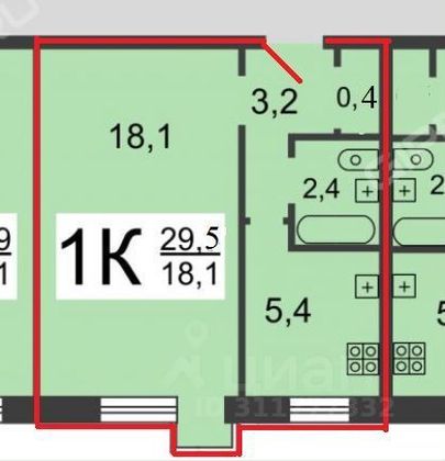 Продажа 1-комнатной квартиры 29 м², 6/9 этаж