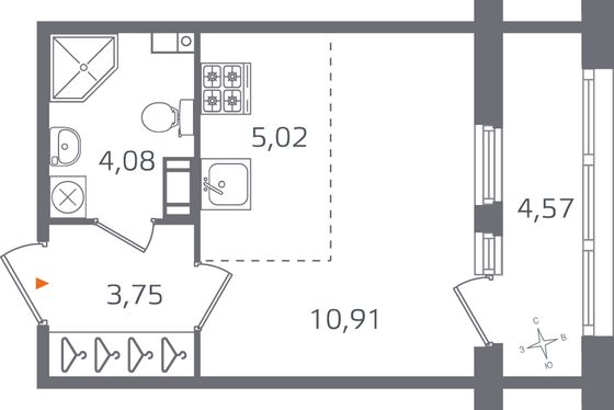 Продажа квартиры-студии 26 м², 3/10 этаж