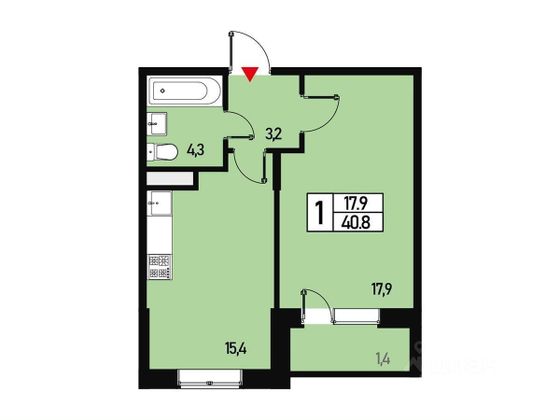 Продажа 1-комнатной квартиры 40 м², 2/3 этаж