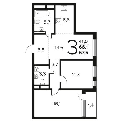 Продажа 3-комнатной квартиры 67,5 м², 10/12 этаж