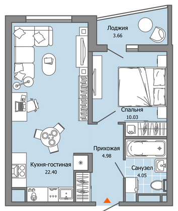 43 м², 2-комн. квартира, 9/9 этаж