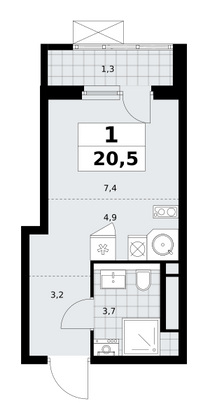 20,5 м², 1-комн. квартира, 10/16 этаж