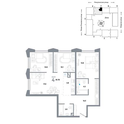 81,7 м², 4-комн. квартира, 11/30 этаж