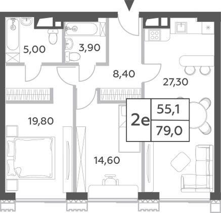 79 м², 3-комн. квартира, 43/52 этаж