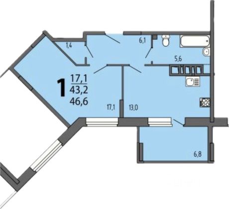 Аренда 1-комнатной квартиры 47 м², 2/17 этаж