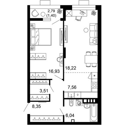 62 м², 2-комн. квартира, 4/10 этаж