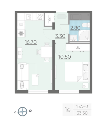 Продажа 1-комнатной квартиры 33,3 м², 5/18 этаж