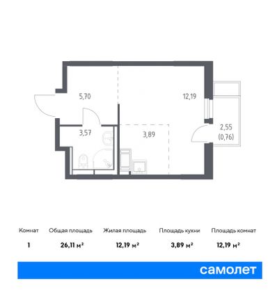 26,1 м², студия, 15/25 этаж