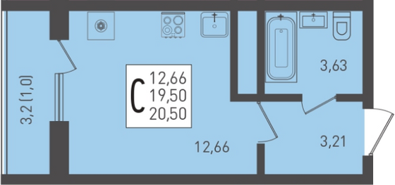 20,5 м², студия, 2/24 этаж