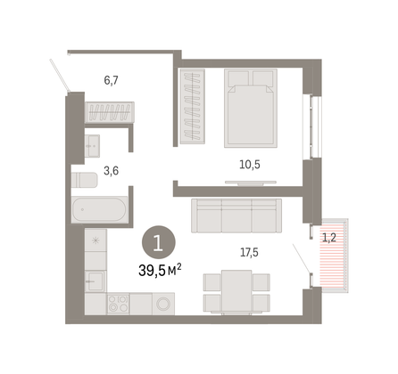 Продажа 1-комнатной квартиры 39,5 м², 28/31 этаж
