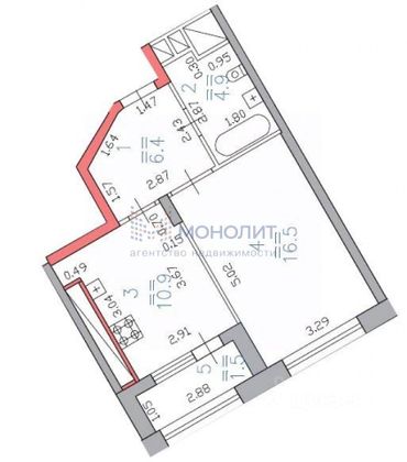 Продажа 1-комнатной квартиры 42,4 м², 9/21 этаж