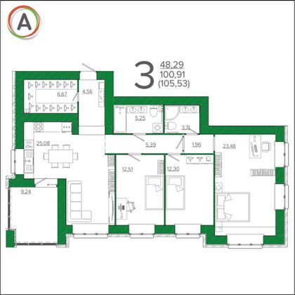 Продажа 3-комнатной квартиры 105,5 м², 7/9 этаж