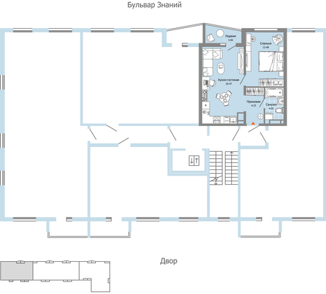 Продажа 2-комнатной квартиры 44 м², 6/9 этаж