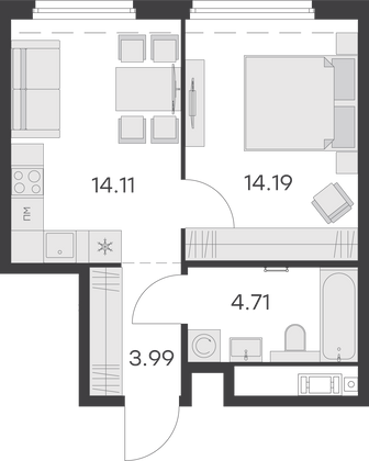 Продажа 1-комнатной квартиры 37 м², 4/18 этаж