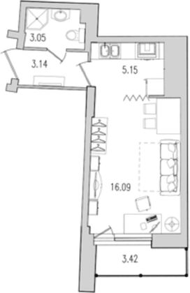 Продажа квартиры-студии 29,1 м², 5/22 этаж
