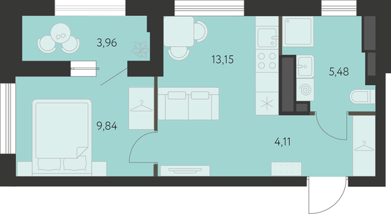 34 м², 1-комн. квартира, 19 этаж