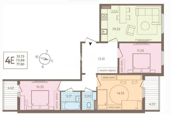 Продажа 3-комнатной квартиры 78 м², 2/18 этаж