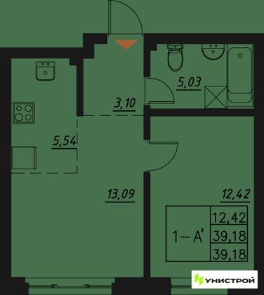 Продажа 1-комнатной квартиры 39,2 м², 6/20 этаж