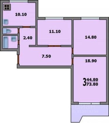 Продажа 3-комнатной квартиры 72,6 м², 16/17 этаж