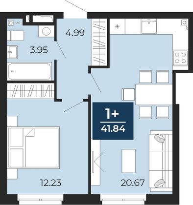 41,8 м², 1-комн. квартира, 4/24 этаж