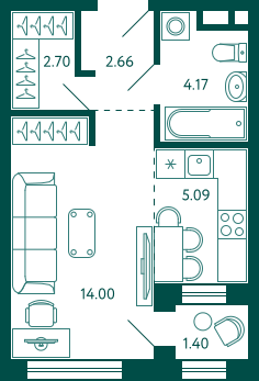 29,3 м², студия, 4/27 этаж