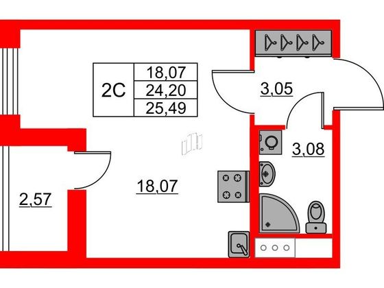 Продажа квартиры-студии 24,2 м², 14/23 этаж