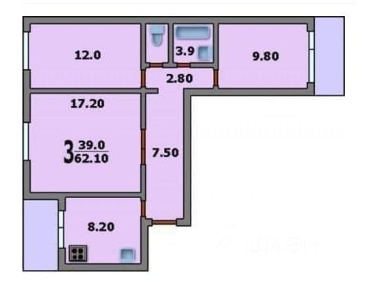 Продажа 3-комнатной квартиры 61,2 м², 9/12 этаж